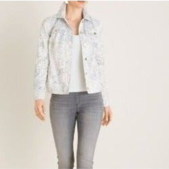 NWOT Chico's Python-Print Satin Denim Jacket - Size 8 - Picture 2 of 4